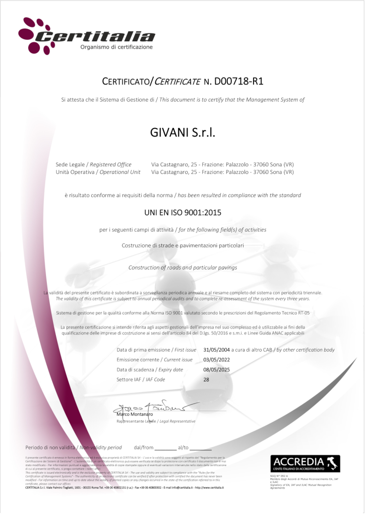 UNI EN ISO 9001:2015 - Givani srl
